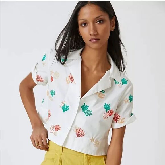Anthropologie Tops - Anthropologie Maeve Embroidered Button down blouse Plus size 3X